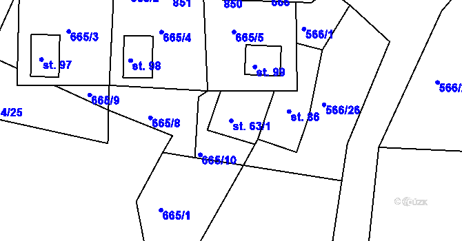 Parcela st. 63/1 v KÚ Staré Purkartice, Katastrální mapa