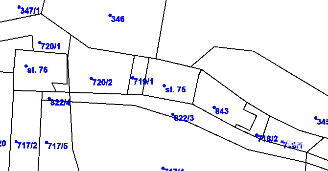 Parcela st. 75 v KÚ Staré Purkartice, Katastrální mapa
