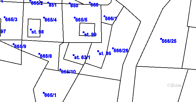 Parcela st. 86 v KÚ Staré Purkartice, Katastrální mapa
