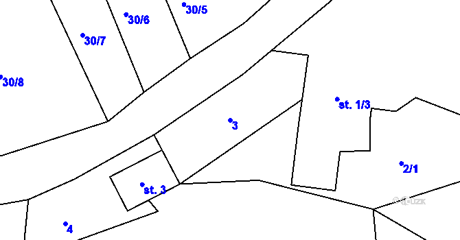 Parcela st. 3 v KÚ Staré Purkartice, Katastrální mapa