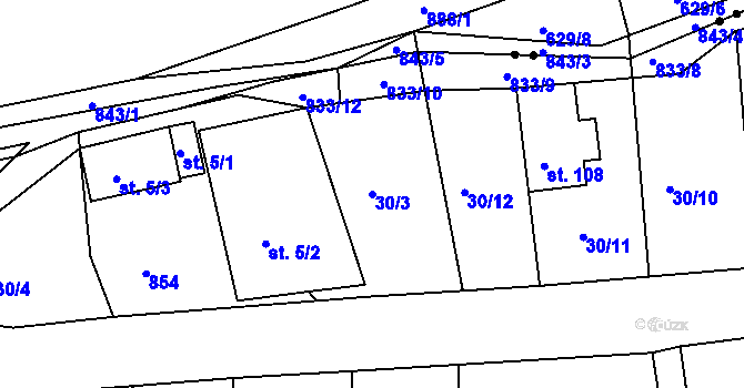 Parcela st. 30/3 v KÚ Staré Purkartice, Katastrální mapa