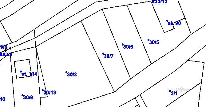 Parcela st. 30/7 v KÚ Staré Purkartice, Katastrální mapa