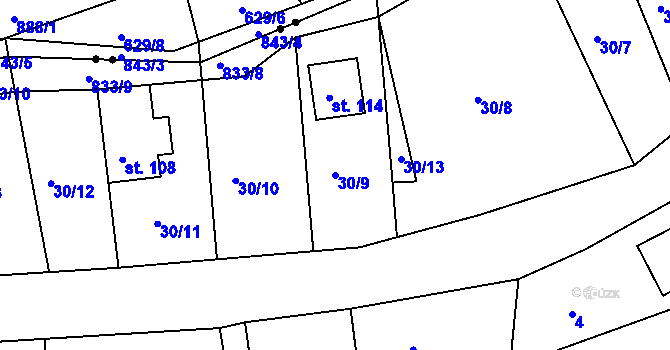 Parcela st. 30/9 v KÚ Staré Purkartice, Katastrální mapa