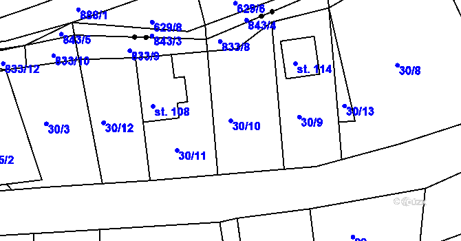 Parcela st. 30/10 v KÚ Staré Purkartice, Katastrální mapa