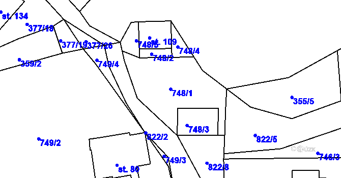 Parcela st. 748/1 v KÚ Staré Purkartice, Katastrální mapa