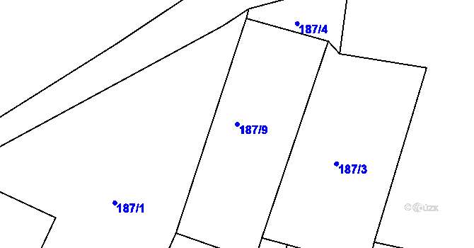 Parcela st. 187/9 v KÚ Vraclávek, Katastrální mapa