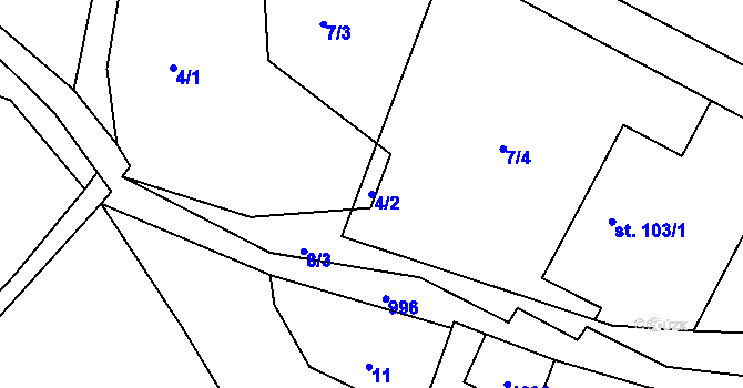 Parcela st. 4/2 v KÚ Vraclávek, Katastrální mapa