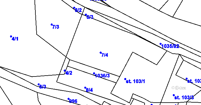 Parcela st. 7/4 v KÚ Vraclávek, Katastrální mapa