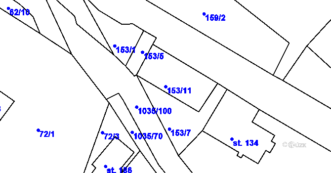 Parcela st. 153/11 v KÚ Vraclávek, Katastrální mapa