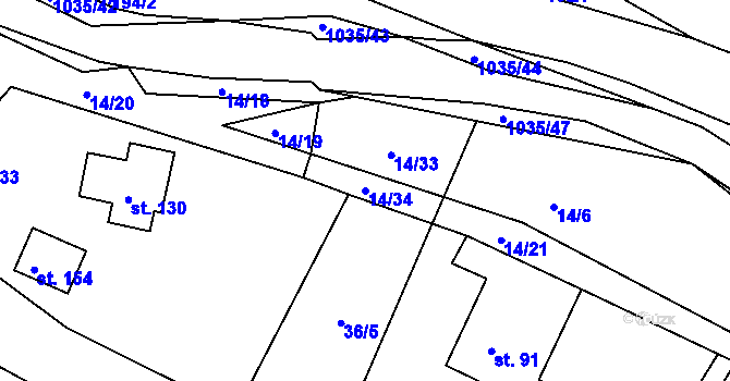 Parcela st. 14/34 v KÚ Vraclávek, Katastrální mapa