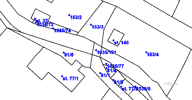 Parcela st. 1035/101 v KÚ Vraclávek, Katastrální mapa