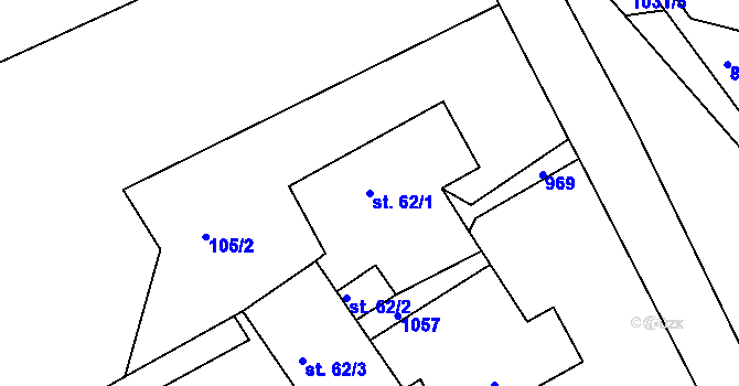 Parcela st. 62/1 v KÚ Vraclávek, Katastrální mapa