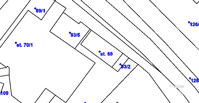 Parcela st. 69 v KÚ Vraclávek, Katastrální mapa