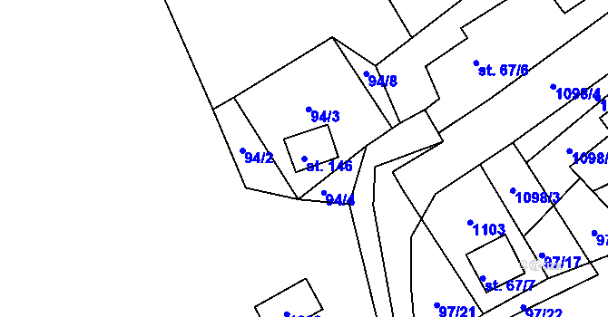 Parcela st. 146 v KÚ Vraclávek, Katastrální mapa