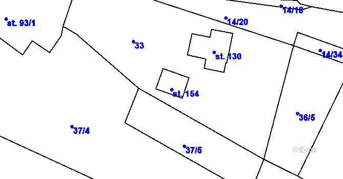 Parcela st. 154 v KÚ Vraclávek, Katastrální mapa