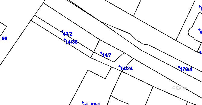 Parcela st. 14/7 v KÚ Vraclávek, Katastrální mapa