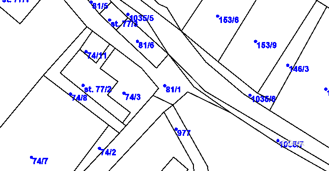Parcela st. 81/1 v KÚ Vraclávek, Katastrální mapa
