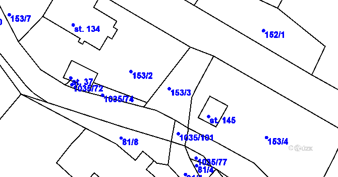 Parcela st. 153/3 v KÚ Vraclávek, Katastrální mapa