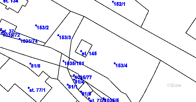 Parcela st. 153/8 v KÚ Vraclávek, Katastrální mapa