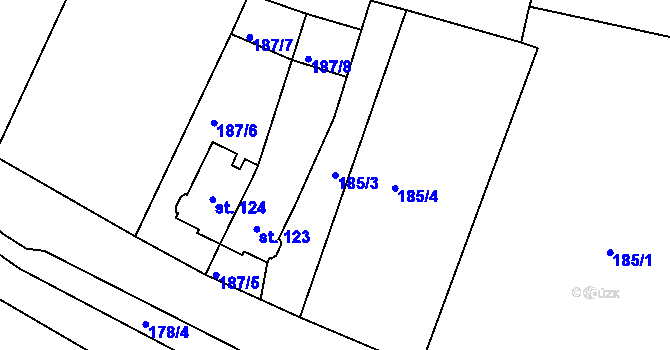 Parcela st. 185/3 v KÚ Vraclávek, Katastrální mapa