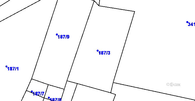Parcela st. 187/3 v KÚ Vraclávek, Katastrální mapa