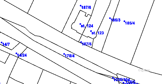 Parcela st. 187/5 v KÚ Vraclávek, Katastrální mapa