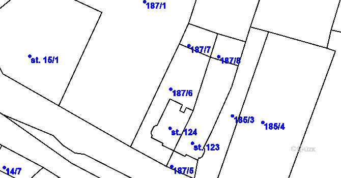Parcela st. 187/6 v KÚ Vraclávek, Katastrální mapa