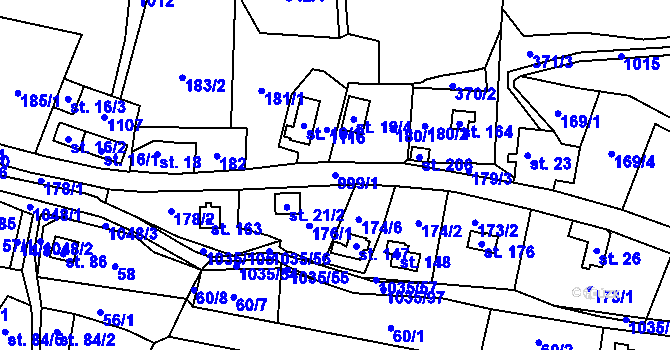 Parcela st. 999/1 v KÚ Vraclávek, Katastrální mapa
