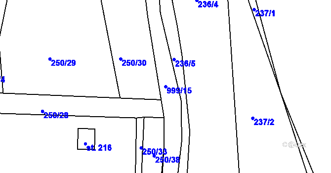 Parcela st. 999/15 v KÚ Vraclávek, Katastrální mapa