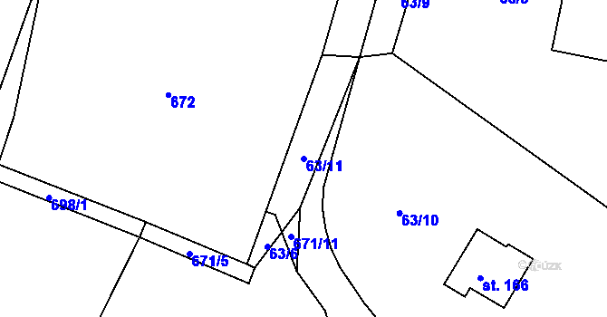 Parcela st. 63/11 v KÚ Vraclávek, Katastrální mapa