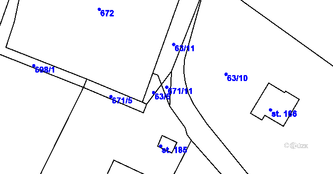 Parcela st. 671/11 v KÚ Vraclávek, Katastrální mapa