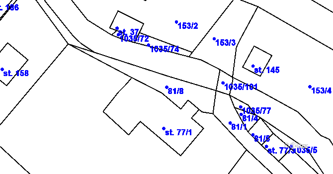 Parcela st. 81/8 v KÚ Vraclávek, Katastrální mapa