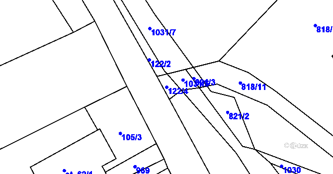 Parcela st. 122/4 v KÚ Vraclávek, Katastrální mapa