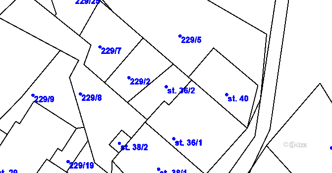 Parcela st. 36/2 v KÚ Hošťalovice, Katastrální mapa