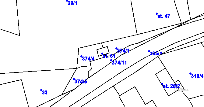 Parcela st. 61 v KÚ Hošťalovice, Katastrální mapa