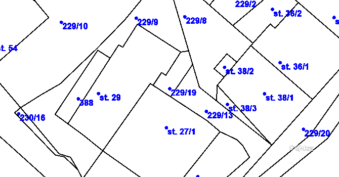 Parcela st. 229/19 v KÚ Hošťalovice, Katastrální mapa