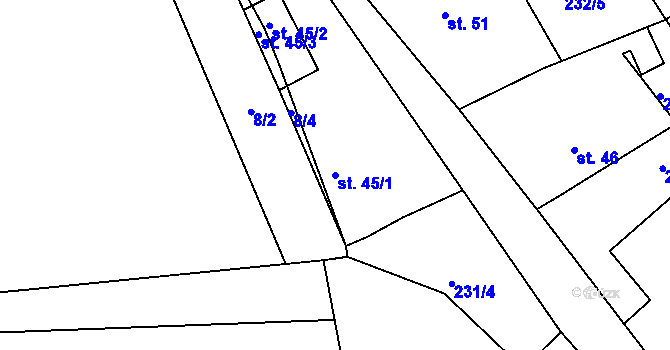 Parcela st. 45/1 v KÚ Hošťalovice, Katastrální mapa