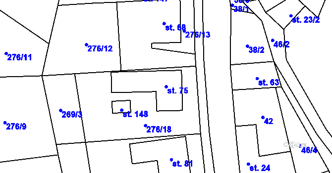 Parcela st. 75 v KÚ Hoštejn, Katastrální mapa