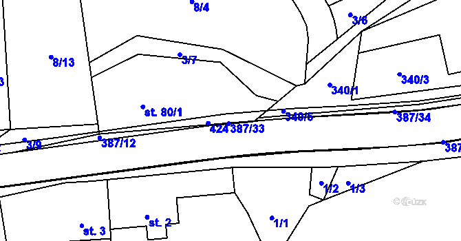 Parcela st. 80/2 v KÚ Hoštejn, Katastrální mapa