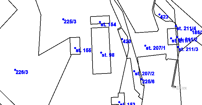Parcela st. 98 v KÚ Hoštejn, Katastrální mapa