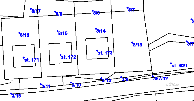 Parcela st. 173 v KÚ Hoštejn, Katastrální mapa