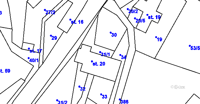 Parcela st. 31/1 v KÚ Hoštejn, Katastrální mapa