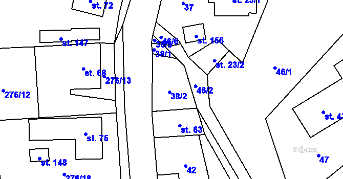 Parcela st. 38 v KÚ Hoštejn, Katastrální mapa