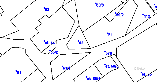 Parcela st. 62 v KÚ Hoštejn, Katastrální mapa
