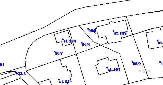 Parcela st. 96/4 v KÚ Hoštejn, Katastrální mapa
