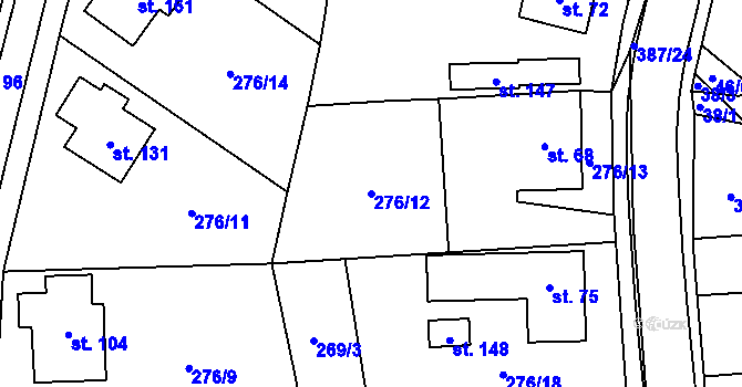 Parcela st. 276/12 v KÚ Hoštejn, Katastrální mapa