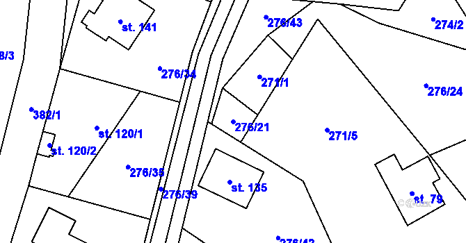 Parcela st. 276/21 v KÚ Hoštejn, Katastrální mapa
