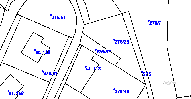 Parcela st. 276/57 v KÚ Hoštejn, Katastrální mapa