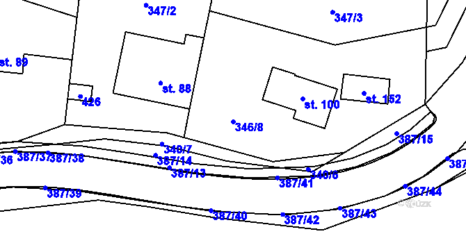 Parcela st. 346/8 v KÚ Hoštejn, Katastrální mapa