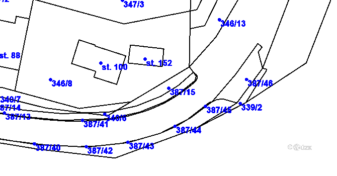 Parcela st. 387/15 v KÚ Hoštejn, Katastrální mapa